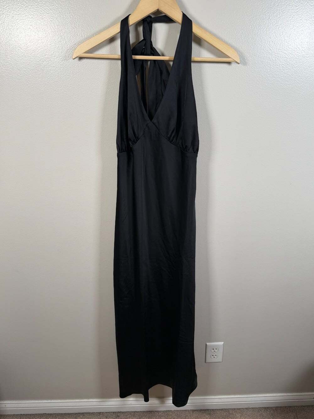 Abercrombie Satin Halter Midi Dress Size Large Petite Black Event Wedding Formal
